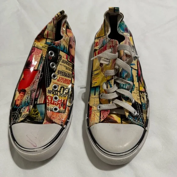 Custom Converse Chuck Taylor Low Top Magazine Collage Art Sneakers Keen Cush - Picture 2 of 8